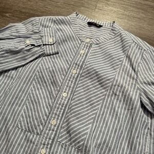 MASSIMO DUTTI Shirt Adult 4 Blue Stripe Long Sleeve Button Up Blade Collar Adult